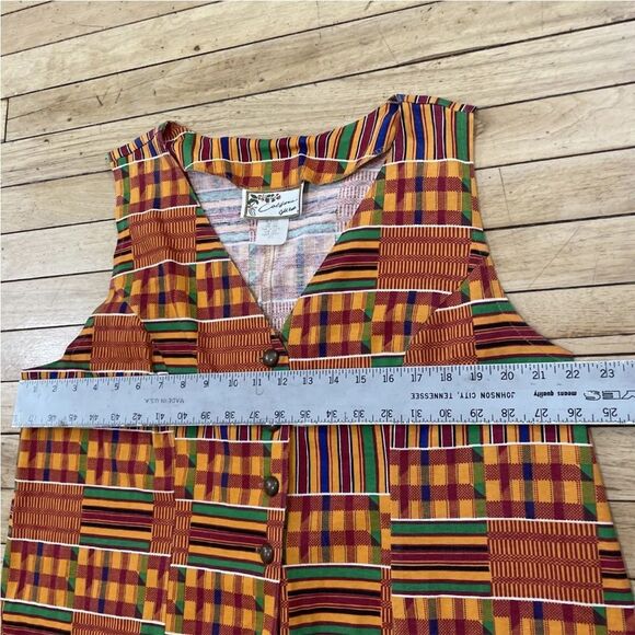 CALIFORNIA GOLD RUSH Women 20 Kente Africa Print Sleeveless 2Piece Pants Set VTG - Picture 8 of 16